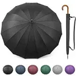 G4Free 54 Inch Large Windproof Umbrella for 2 Persons, 16 Ribs Auto Open Classic Wooden J Handle Cane Stick Golf Rain Umbrellas for Men Women Travel 120cm