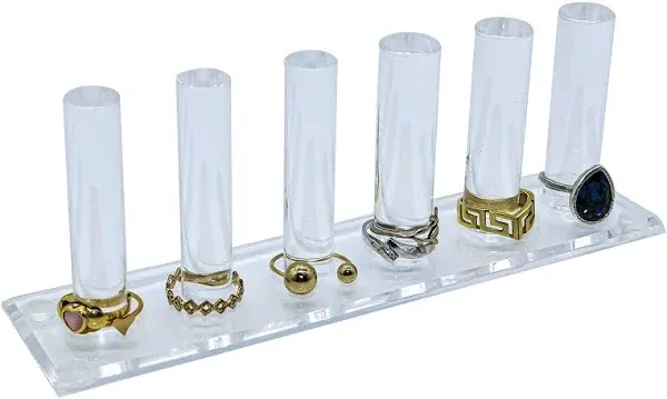  6 Rod Ring Holder Jewelry Stand, Clear Acrylic Ring Display Organizer For 