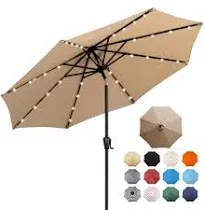 Sun-Ray 9 ft. Steel Market Solar Lighted 8- Rib Round Patio Umbrella