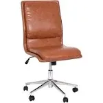 Mid-Back Design Cognac LeatherSoft Armless Office Chair with Chrome Metal Base