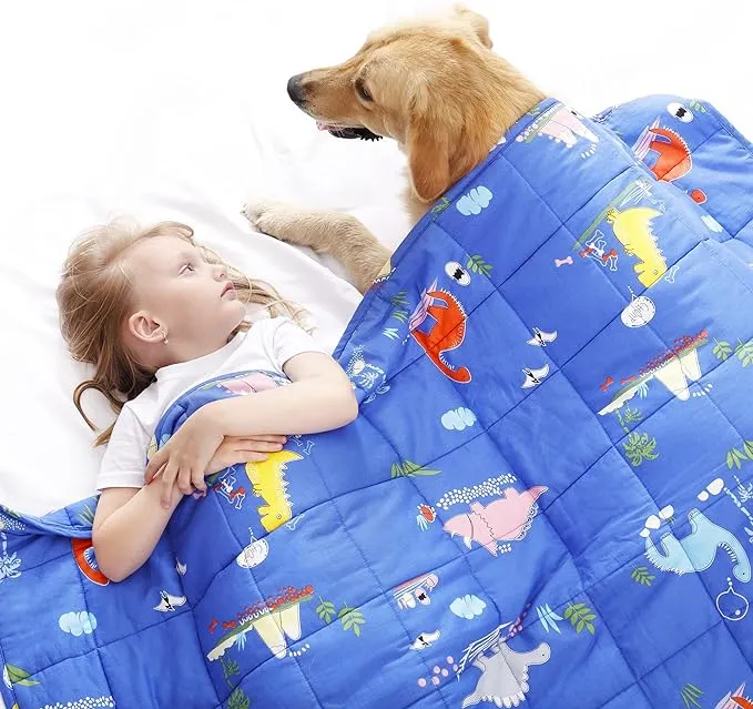 ROKDUK Weighted Lap Blanket for Adults Kids, Weighted Lap Pad for Dog Pet 17"x22" 2lbs Small Weighted Blanket for Sleeping Shoulder Back Relaxation Travel Office Blue Dinosaur