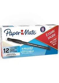 Paper Mate EraserMate Erasable Pen, Medium Point, Red, Box of 12