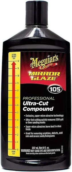 Meguiar's Mirror Glaze M10508 Ultra-Cut Compound - Professional Grade Formula with Fast Cutting Action that Removes Scratches, Heavy Swirls and More - 8 Oz