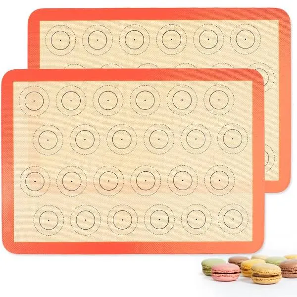 AMYONE Macaron Silicone Baking Mat, 2 PCS Half Sheet Silicone Mats for Baking, Non-Stick Silicone Cookie Sheet Liners for 13 x 18 Sheet Pan for Macaron/Cookie/Bread/Pastry, 11 5/8" x 16 1/2" Orange