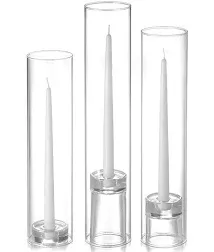 12 Taper Candles, 12 Glass Chimneys and 12 Glass Taper Holders