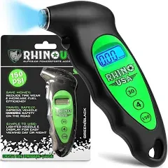 Rhino USA Digital Tire Pressure Gauge 150 psi, Green