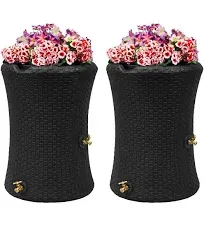 Good Ideas Impressions 50 Gallon Nantucket Outdoor Home Rain Barrel Water Storage Collector with Garden Planter and Brass Spigot, Black (3 Pack)