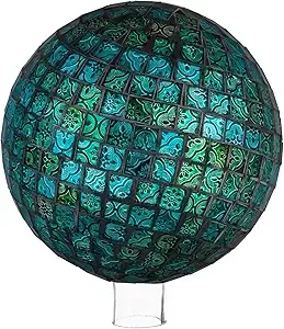 Evergreen Garden Beautiful Summer Turquoise Mosaic Glass Gazing Ball - 10 x 10 x 12 Inches Fade and Weather Resistant Outdoor Decoration for Homes, Yards and Gardens