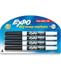 Expo Low Odor Dry Erase Markers, Fine Point, Black Ink, Pack of 12 (1905754)