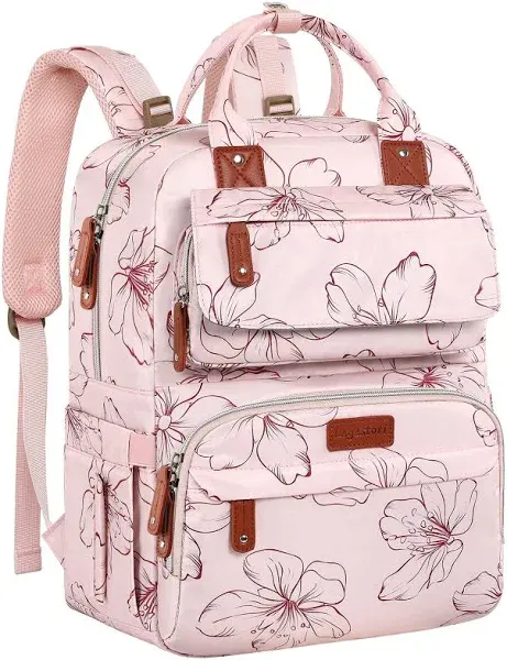 Floral Printed Diaper Backpack for Moms - Large Pink Bag with Insulated Pockets and Stroller Straps for Baby Girls