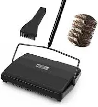 JEHONN Carpet Floor Sweeper Manual with Horsehair, Non Electric Quite Black 