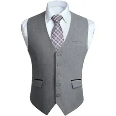 HISDERN Men's Suit Vest Business Suit Vests for Men Formal Slim Fit Solid Wedding Dress Waistcoat for V-Neck Tuxedo Vest