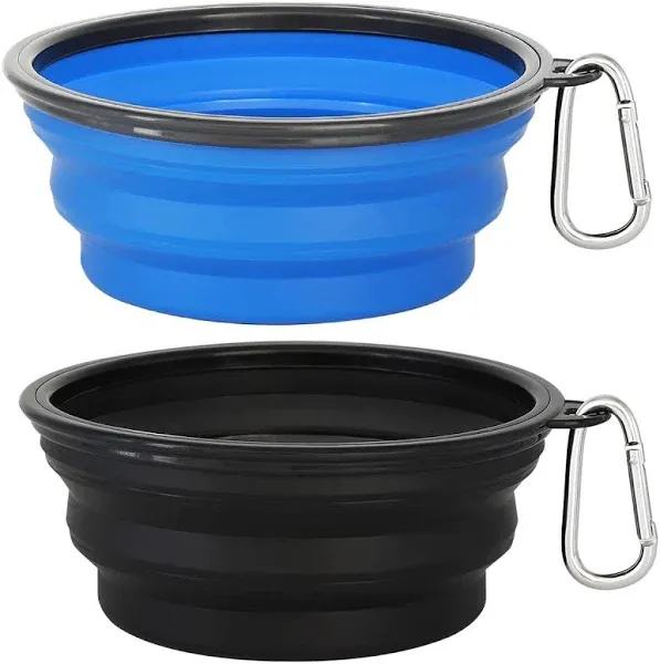 Kytely Large Collapsible Dog Bowls 2 Pack, 34oz Foldable Dog Travel Bowl, Portable Dog Water Food Bowl with Clasp, Pet Cat Feeding Cup Dish for Traveling, Walking, Parking (Blue+Blue)