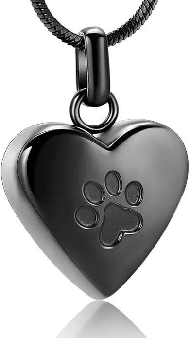 zeqingjw Pet Cremation Jewelry for Ashes Pendant Paw Print Pet Heart Urn Necklace Memorial Keepsake Jewelry for Pet/Dog's/Cat's Ashes (Black)