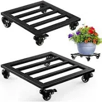 2 Packs Large Metal Square Plant Caddy with Wheels