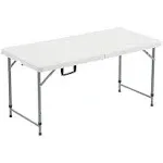 VINGLI 6 Foot Plastic Folding Table Portable Long Table for Indoor Outdoor Use Rectangular with Carrying Handle, Smooth HDPE Tabletop, White