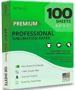 Octago Premium Sublimation Paper 8.5x11 Inches Dye Sublimation Heat Transfer ...