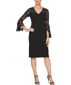 Alex Evenings Women's Embroidered Illusion Bell Sleeve Sheath Dress