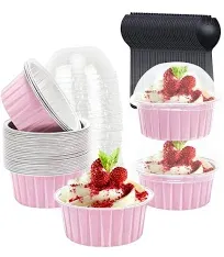 5oz Foil Ramekins with Lids 50 Pack,Free-Air Aluminum Foil Cupcake Liners Muffin Cups,Disposable Muffin Tins Jumbo Cupcake Baking Cups Muffin Pans for Custard Creme Brulee,with 50 Spoons-Black