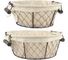 Stonebriar 2pc Round Metal Serving Basket Set with Decorative Fabric Lining