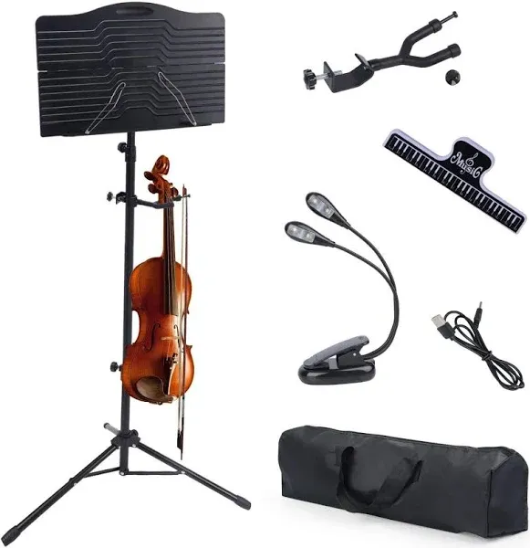 Sheet Music Stand with Violin Hanger Portable Folding violin Stand Foldable M...