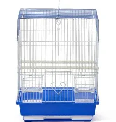 Prevue Pet Products Flat Top Economy Parakeet and Small Bird Cage with White Wire, Blue Plastic Base with Removable Tray