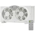 Holmes 9 inch Twin-Blade Digital Window Fan, Reversible Airflow, 3 Speeds, Remote Control, White