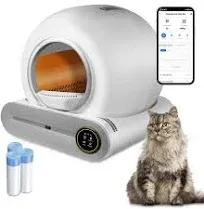 (2024) DuckSky Self Cleaning Cat Litter Box, 65L+9L Extra Large Automatic Litter Box for Multiple Cats, Features Negative ion Sterilization and Deodorization, APP Control, and Health Monitor.(White)