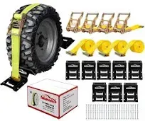 Autofonder Vehicle Wheel Chock Tie Down Kit 1986lb Break Strength Ultimate Heavy Duty Trailer Tire Straps System For Atv,utv,lawn Mower