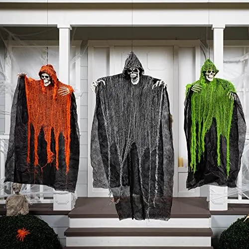 Halloween Hanging Grim Reapers (3 Pack), One 47” and Two 35” Halloween Grim Reap