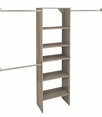 Suitesymphony Wood Closet Organizer Starter Kit Tower and 3 Hang Rods, Shelves, 