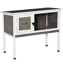 PawHut Elevated Wooden Rabbit Hutch, Indoor/Outdoor Bunny Cage with Hinged Asphalt Roof and Removable Tray for Guinea Pig