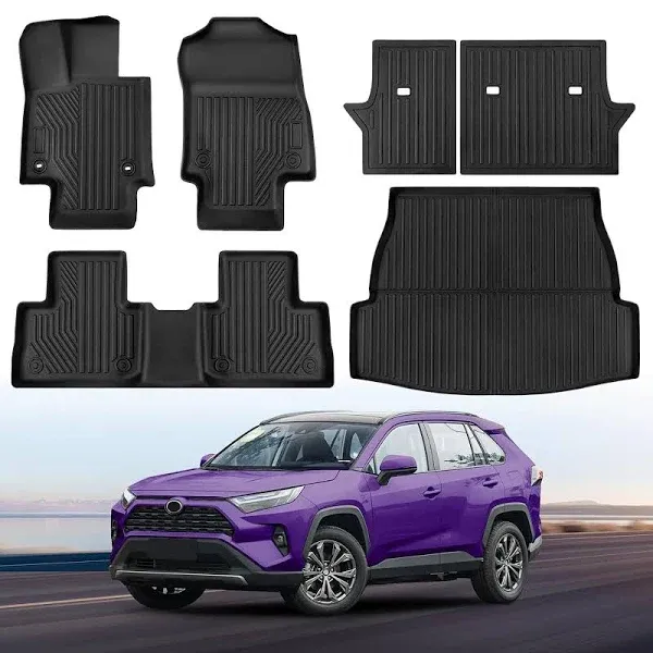 Floor Mats for Toyota RAV4 2024-2019 (Include Hybrid) Full Sets All Weather Floor Mat for Toyota RAV4 Accessories 2024-2019 TPE Back Seat Cover Protector Trunk Frunk Mat