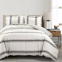 Farmhouse Stripe Reversible 100% Cotton Duvet Cover Set - 3 Piece Cozy Pinstripe