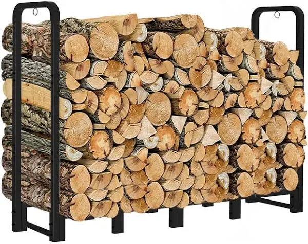 Walensee 8Ft Upgraded Firewood Rack Holder, Wood Storage Outdoor Heavy Duty Steel Wood Rack for Firewood Log Stand Indoor, Metal Fire Woods Pile Stacking Log Bin Wood Lumber Storage Stand Tubular