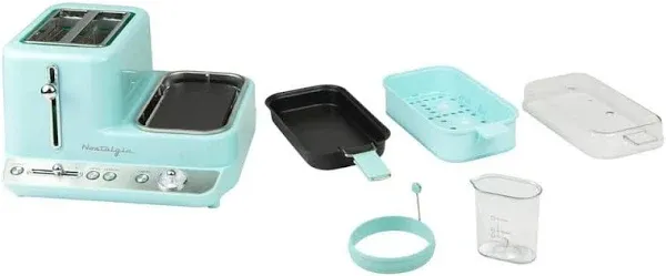 Nostalgia Classic Retro 3-in-1 Breakfast Station - Includes Egg and Veggie Steamer, Non-Stick Griddle, and Wide 2-Slot Toaster - Versatile Breakfast Maker Cooking Station with Toasting Control