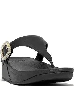 FitFlop Women's Lulu Crystal-Buckle Leather Toe-Post Sandals Wedge