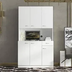 Seafuloy Accent Cabinet 70.86&#034; w/ 6-Doors 1-Open Shelf + 1-Drawer in White Wood