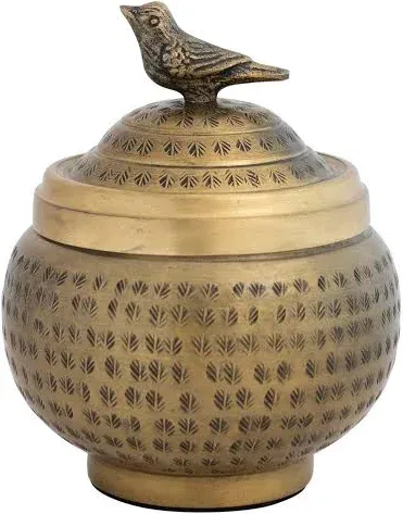 Hello Honey Hammered Aluminum Sphere Container with Lid and Bird