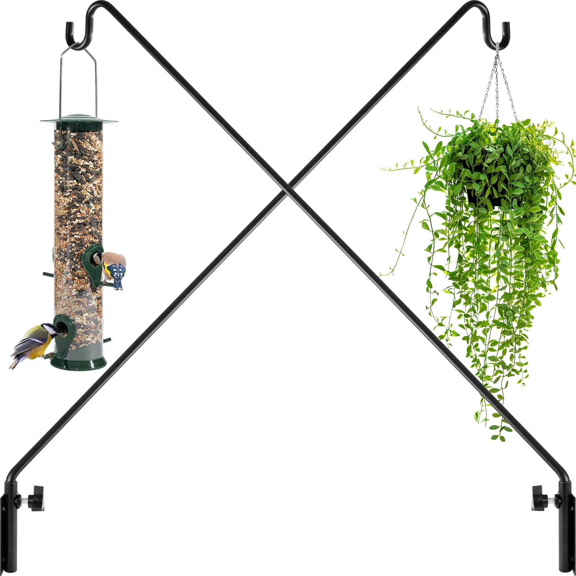 Gray Bunny Extended Bird Feeder Pole - 2 Pack - 49" Deck Bird Feeder Hook Wall Mounted, Heavy Duty Bird Feeder Hanger, Deck Hook for Bird Feeders, Plants, Suet Baskets - Rust Proof & Adjustable, Black