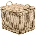 Kouboo Rattan Core Rectangular Storage Basket, Wicker Basket with Lid, Living Room Basket, Toy Basket, Decorative Bin, Home Organizer, Natural