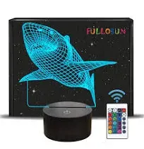 3D Illusion Lamp, Shark Night Light with Remote Control Optical Touch 16 Color