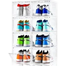 Shoe Storage Box, 8 PACK, Shoe Organizer Shoe Box Clear Plastic Stackable