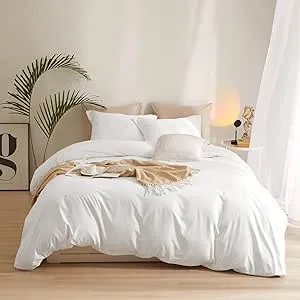 AMWAN White Duvet Cover Queen Size Bedding Duvet Cover 1 Duvet Cover with 2 Pillowcases 3 Pieces White Comforter Cover with Zipper Closure Modern Soft White Queen Duvet Cover 90”x90” with Zipper Ties