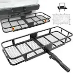 Hitch Mount Cargo Carrier with Cargo Net and Anti-Rattle Stabilizer