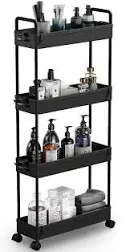 SOLEJAZZ Slim Storage Cart 4 Tier Bathroom Organizer Mobile Shelving Unit