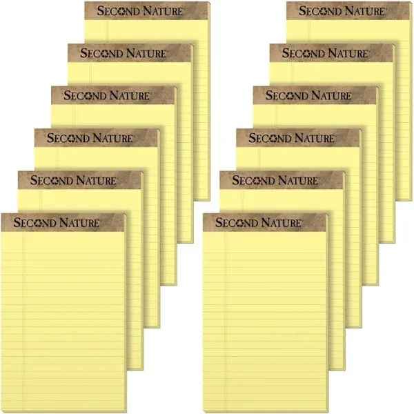 TOPS&trade; Second Nature&reg; 30% Recycled Writing Pads, 5&quot; x 8&quot;, Legal Ruled, 50 Sheets, Canary, Pack Of 12 Pads