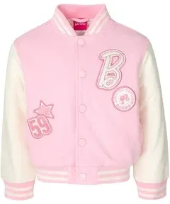 Barbie Girls French Terry Pink Varsity Bomber Jacket, Size 7/8