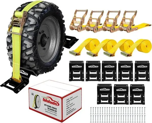 Vehicle Wheel Chock Tie Down kit 1986lb Break Strength Ultimate Heavy Duty Trailer Tire Straps System for ATV,UTV,Lawn Mower