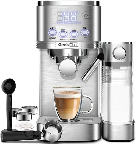 Espresso Machine, Cappuccino &amp; Latte Machine with ESE POD Filter &amp; Milk Frother